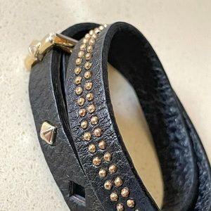 Black Small Metal Studded Detail Soft Genuine Leather Wrap Bracelet